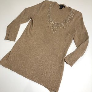 August Silk Champagne Asymmetrical Pearl Bead Top